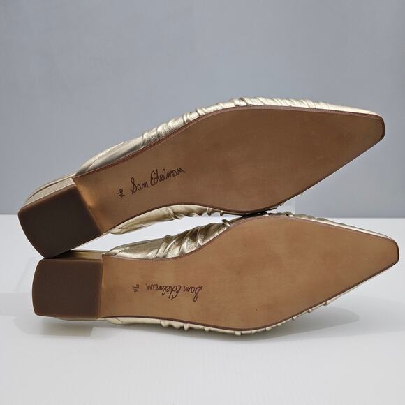 NEW Sam Edelman Julia Mule Womens 9.5 Gathered Gold Leaf Leather Flat Slip On - Picture 13 of 15